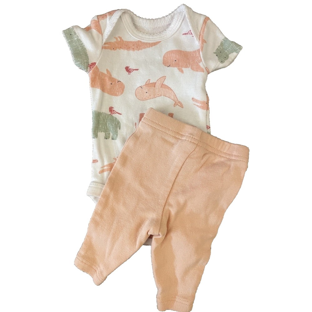 Carters Baby Girl Preemie 2 Piece Outfit Bodysuit Reborn Doll Clothes Animals - Picture 2 of 4